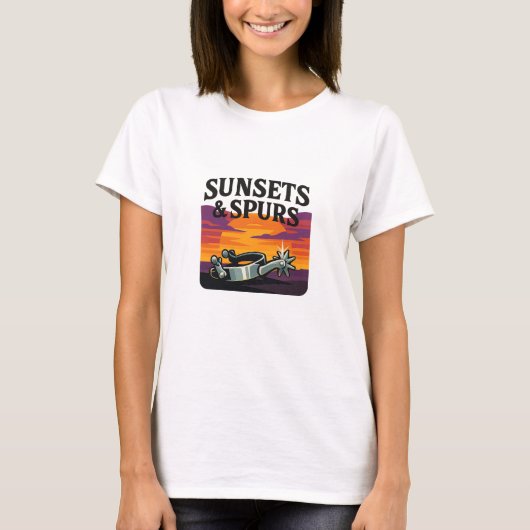 Bold Sunset Purple Western Spurs Graphic Tシャツ (正面)
