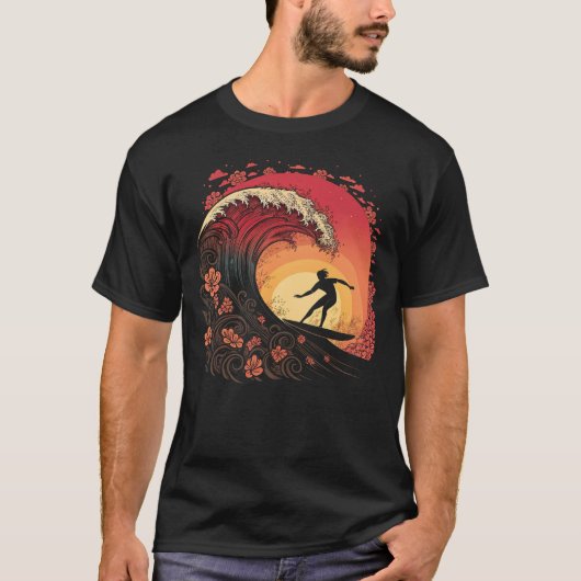 Bold Surfer Silhouette Wave Rider Tee Tシャツ (正面)