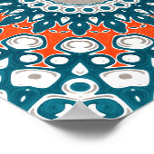 Bold Teal and Coral Symmetrical Mandala ポスター (角)