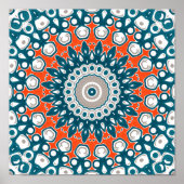 Bold Teal and Coral Symmetrical Mandala ポスター (正面)
