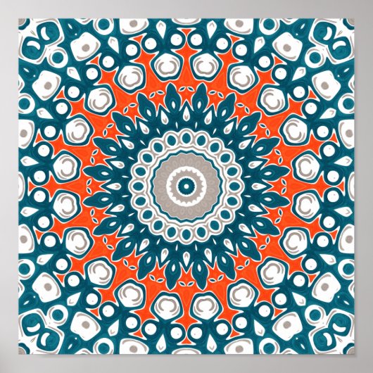 Bold Teal and Coral Symmetrical Mandala ポスター (正面)