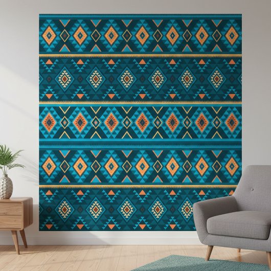 Bold Teal and Orange Aztec Geometric Tribal Patter 壁紙
