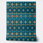 Bold Teal and Orange Aztec Geometric Tribal Patter 壁紙 (ほどく)