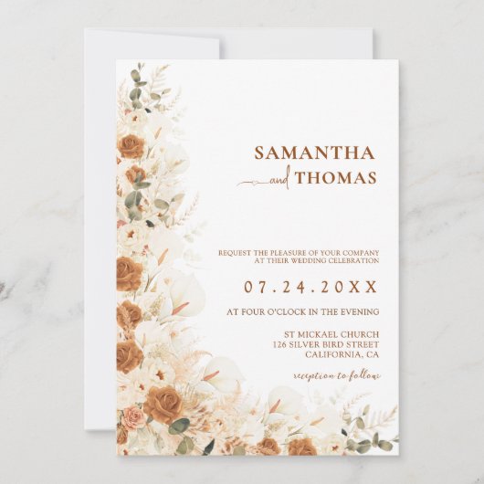  Bold Terracotta Boho Bohemian Fall Wedding 招待状 (正面)