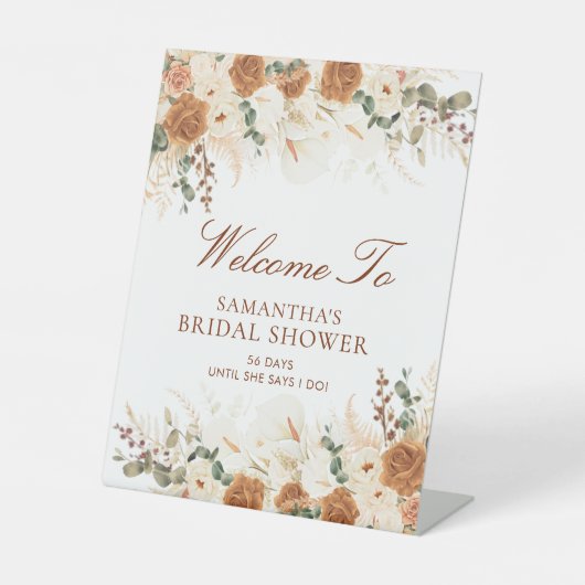 Bold Terracotta Floral Welcome to the Shower 台座サイン (正面)