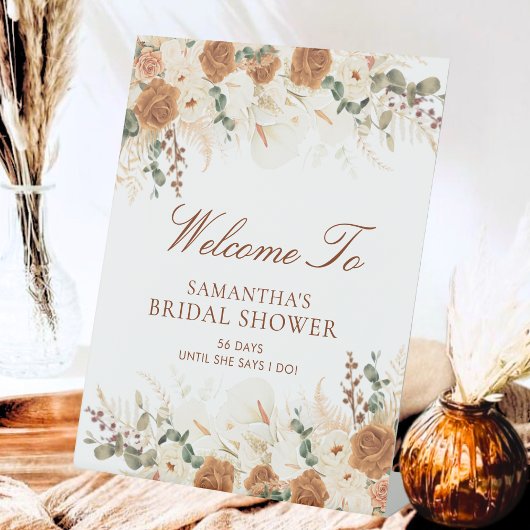Bold Terracotta Floral Welcome to the Shower 台座サイン
