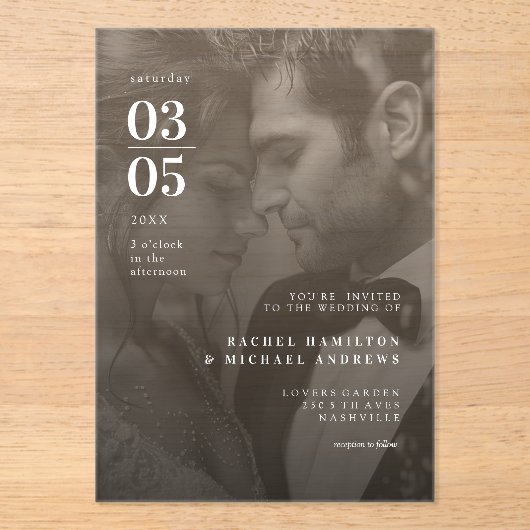 Bold Trending B&W-Photo Wedding アクリル招待状 (正面)