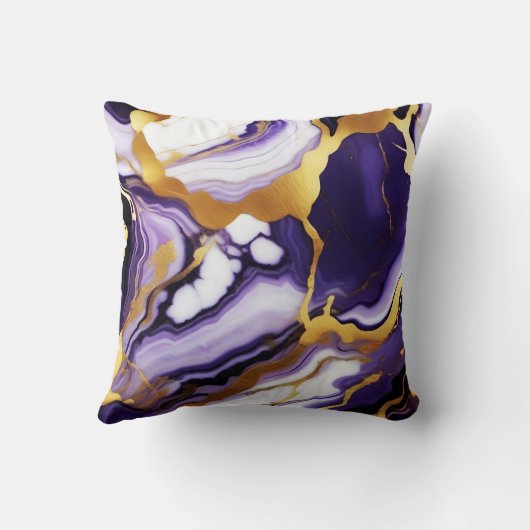 Bold Trendy purple yellow Gold faux marble クッション (裏面)