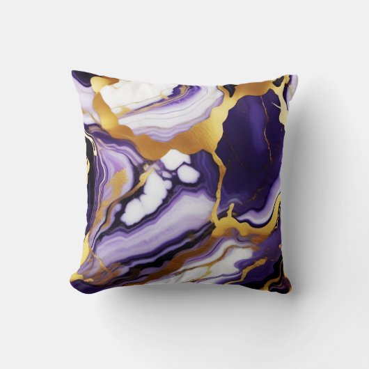 Bold Trendy purple yellow Gold faux marble クッション (正面)