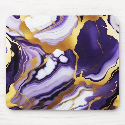 Bold Trendy purple yellow Gold faux marble マウスパッド (正面)