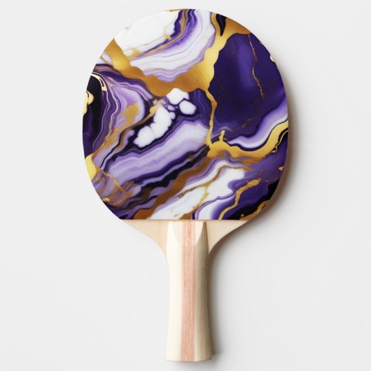 Bold Trendy purple yellow Gold faux marble 卓球ラケット (正面)
