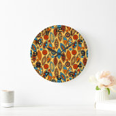 Bold Tribal Leaf Pattern Boho Abstract ラージ壁時計