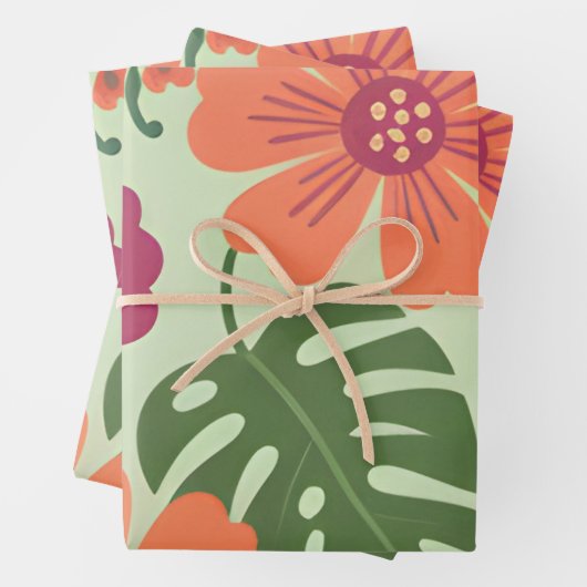 Bold Tropical Hibiscus & Monstera Leaf ラッピングペーパーシート (インサイチュ)