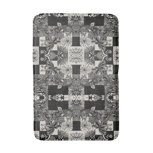 Bold Tropical Monochrome Floral Pattern バスマット (正面縦)