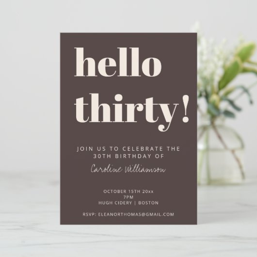 Bold Typography Brown Modern 30th Birthday Party 招待状 (スタンド正面)
