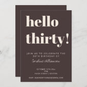 Bold Typography Brown Modern 30th Birthday Party 招待状 (正面/裏面)