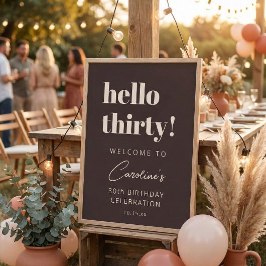 Bold Typography Brown Modern 30th Birthday Welcome ポスター