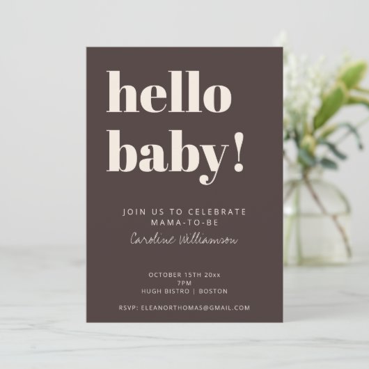 Bold Typography Brown Modern Cute Baby Shower 招待状 (スタンド正面)