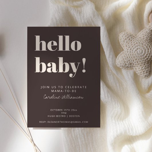 Bold Typography Brown Modern Cute Baby Shower 招待状