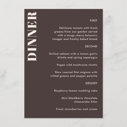 Bold Typography Brown Simple Wedding Dinner メニュー (正面)