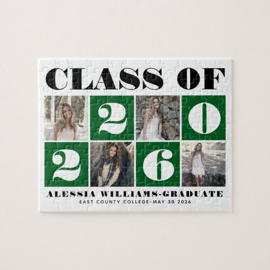 Bold typography Class of 2026 photo collage green ジグソーパズル (横)