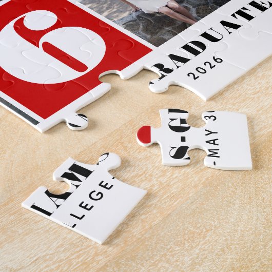 Bold typography Class of 2026 photo collage red ジグソーパズル (側面)