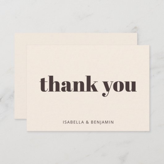Bold Typography Cream Brown Custom Wedding Flat サンキューカード (正面/裏面)