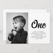 Bold Typography First Birthday Photo 招待状 (正面/裏面)