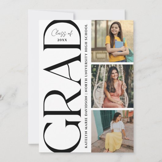 Bold Typography Multi Photo Grad Party 招待状 (正面)