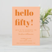 Bold Typography Peach Orange Modern 50th Birthday 招待状 (スタンド正面)