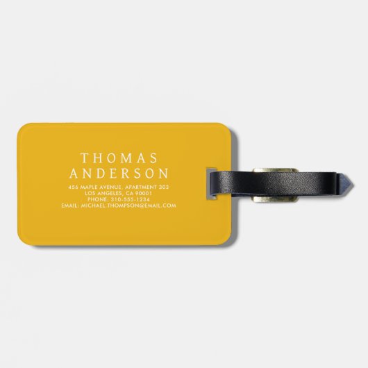 Bold typography Personalized  Name Yellow  ラゲッジタグ (裏面横)