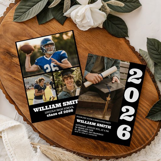 Bold Typography Photo Graduation Invite 招待状