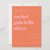 Bold Typography Pink and Orange Modern Bat Mitzvah 招待状 (正面)