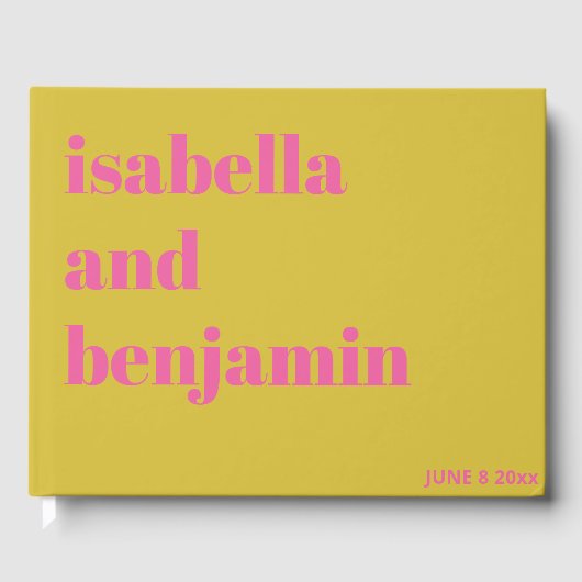 Bold Typography Pink Chartreuse Yellow Wedding ゲストブック (正面)