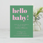 Bold Typography Pink Green Modern Baby Shower 招待状 (スタンド正面)