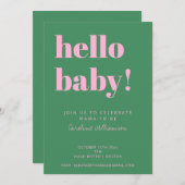 Bold Typography Pink Green Modern Baby Shower 招待状 (正面/裏面)