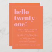 Bold Typography Pink Orange Modern 21st Birthday 招待状 (正面/裏面)