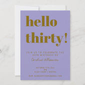 Bold Typography Purple Gold Modern 30th Birthday 招待状 (正面)