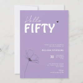 Bold Typography Purple White Elegant 50th Birthday 招待状