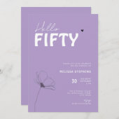 Bold Typography Purple White Elegant 50th Birthday 招待状 (正面/裏面)