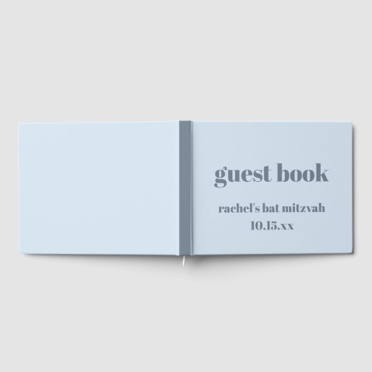 Bold Typography Soft Blue Custom Cute Bat Mitzvah ゲストブック (全面)