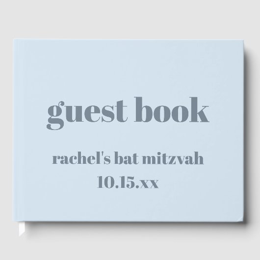 Bold Typography Soft Blue Custom Cute Bat Mitzvah ゲストブック (正面)