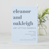 Bold Typography Soft Blue Photo Wedding 招待状 (スタンド正面)