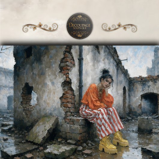 Bold Urban Woman Red White Stripes Decoupage 薄葉紙