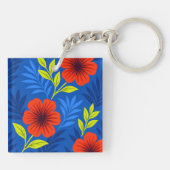 Bold Vermilion Red Florals with Elegant Leaves キーホルダー (裏面)