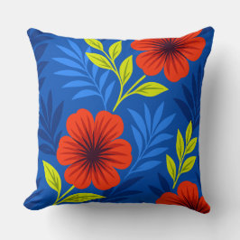 Bold Vermilion Red Florals with Elegant Leaves クッション