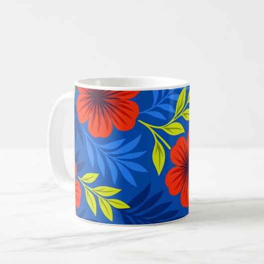 Bold Vermilion Red Florals with Elegant Leaves コーヒーマグカップ (正面左)