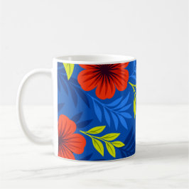 Bold Vermilion Red Florals with Elegant Leaves コーヒーマグカップ
