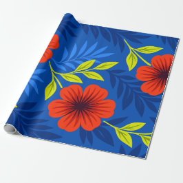 Bold Vermilion Red Florals with Elegant Leaves ラッピングペーパー