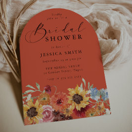 Bold Vibrant Floral Modern Arch Bridal Shower  招待状